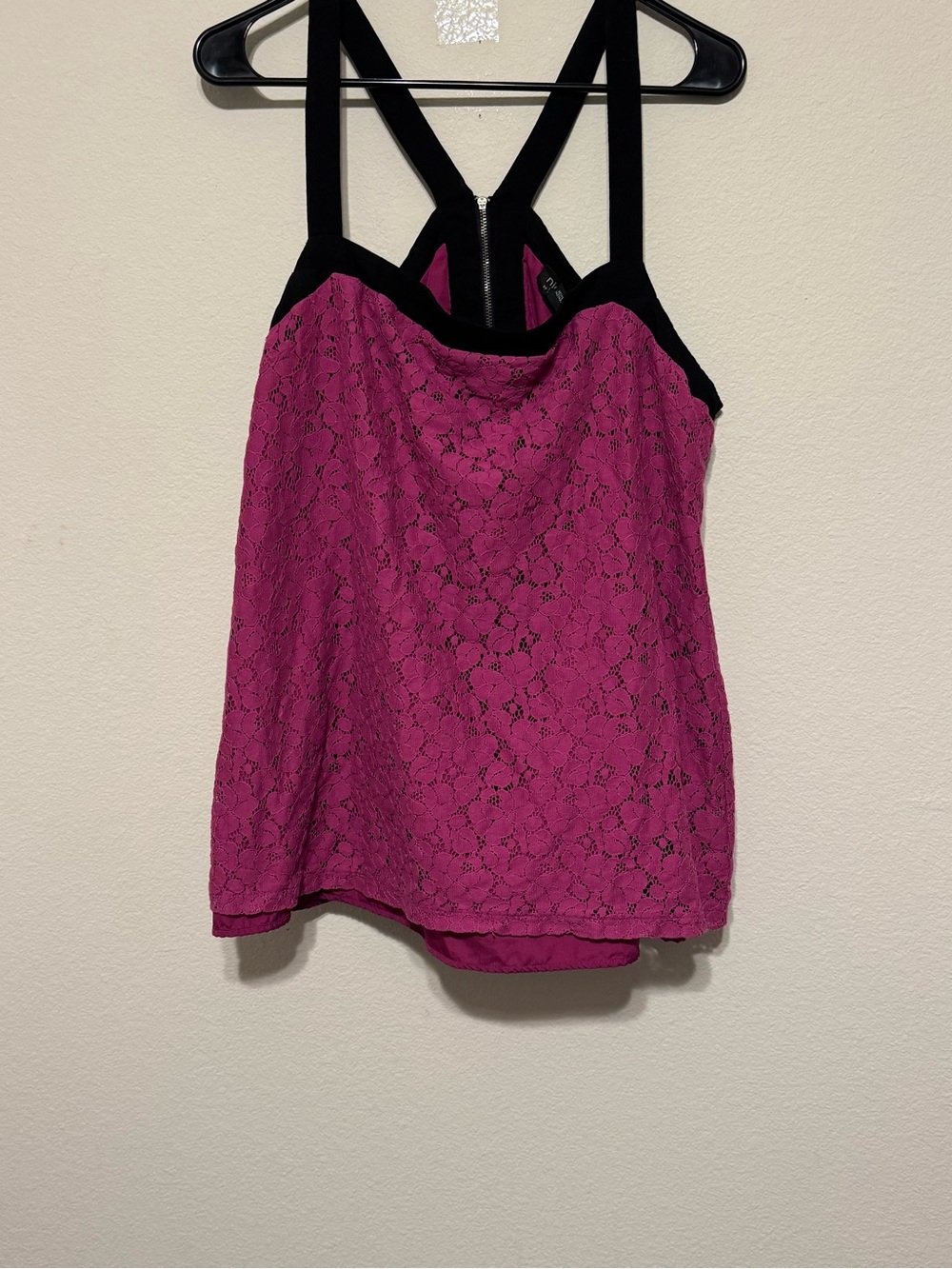 Nicole Lace-Front Fuchsia Cami with Black Trim